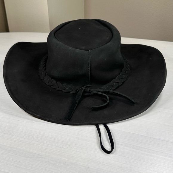 New real genuine cowhide leather cowboy hat, size large men’s women’s black - Picture 3 of 5